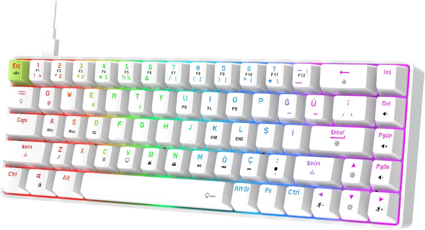 Raxor 68 Tuş RGB Manyetik Switch Mekanik Gaming Oyuncu Klavyesi Hot Swap Rapid Trigger Beyaz Type-C to Usb Kablolu Kompakt Tasarım Anti-Ghosting Dayanıklı Tuşlar