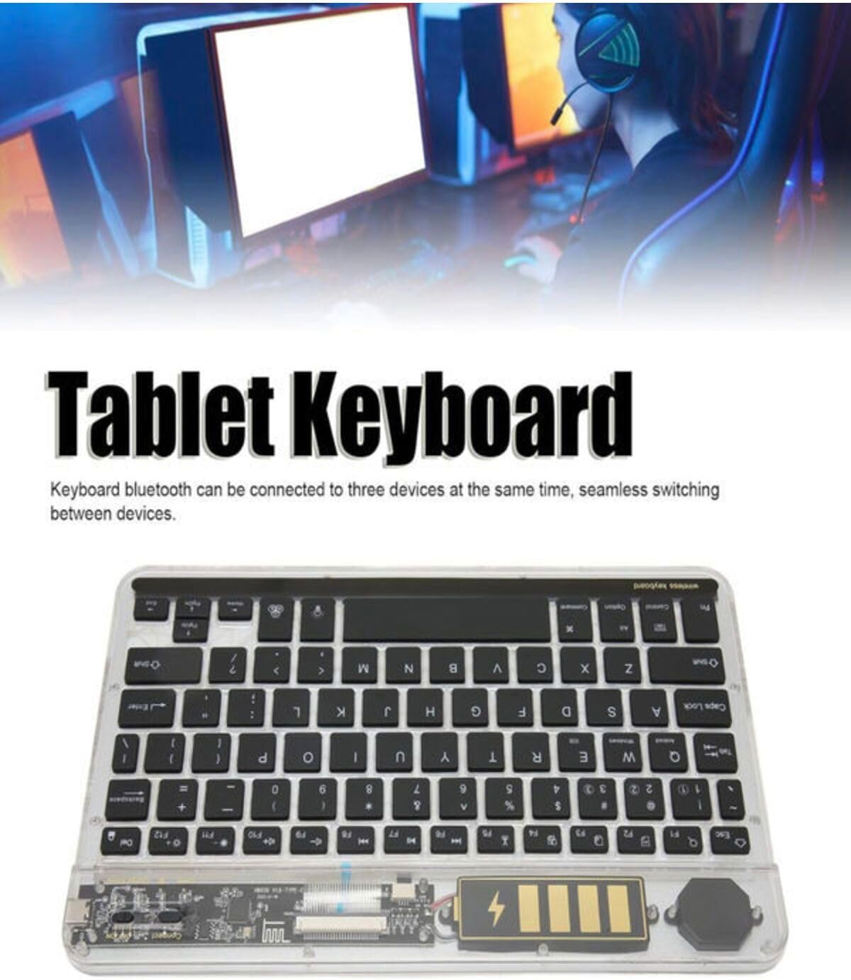 ZR612 Taşınabilir Ultra İnce iPad Tablet Laptop Uyumlu RGB Işıklı Şeffaf Bluetooth Klavye