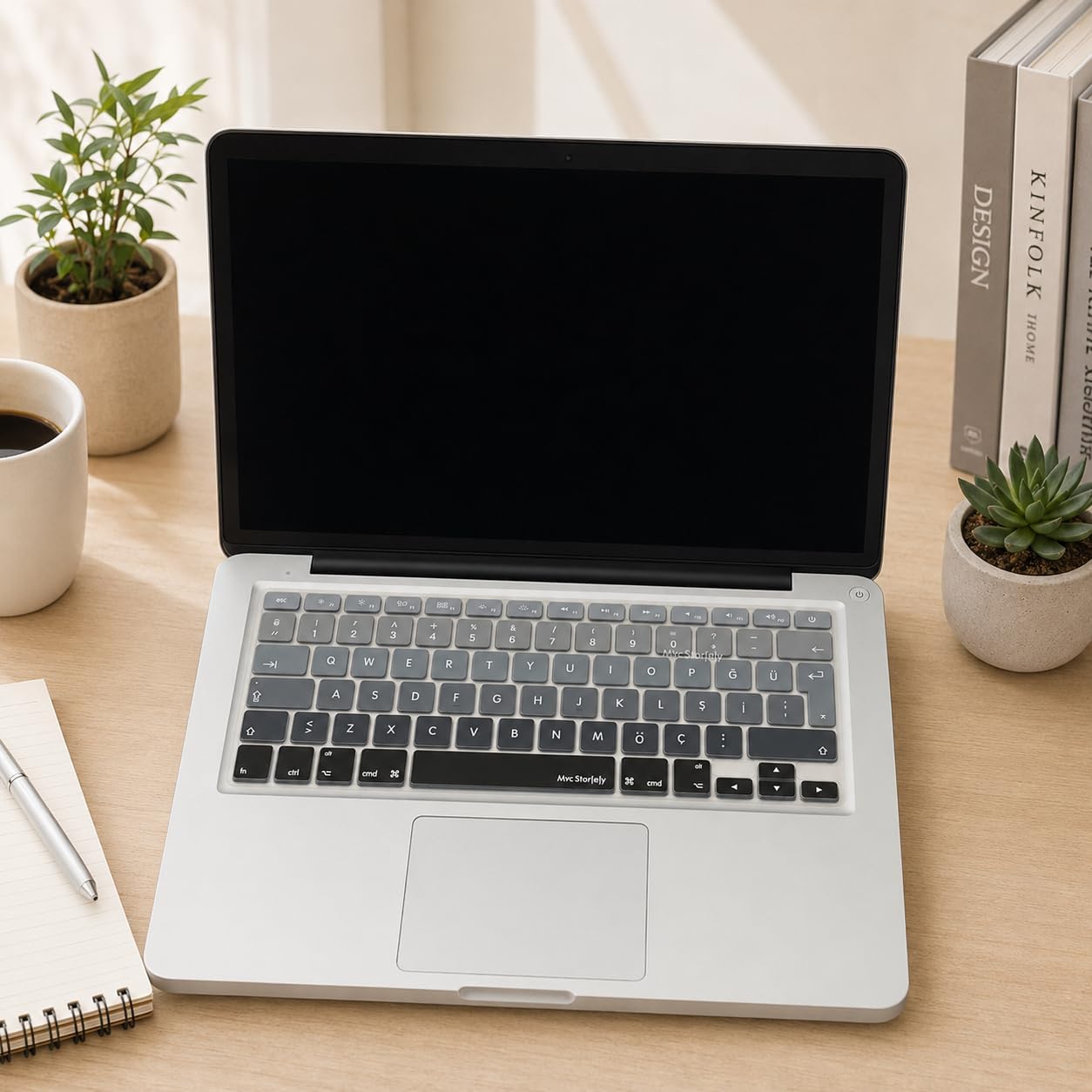 MacBook Klavye Filmi Türkçe Q Kaplama Ultra İnce Silikon Air Pro Eski USB li Modeller 2008-2017 Uyumlu Yıkanabilir Koruyucu Film Renkli Baskı Siyah Gri