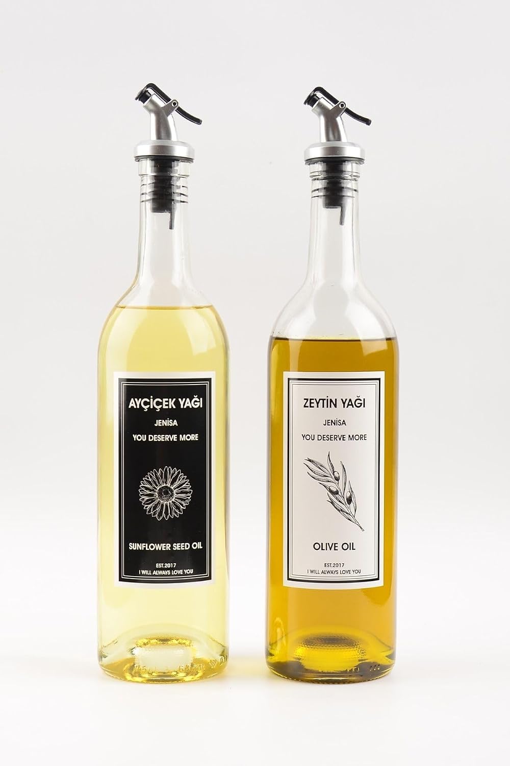 2'li 750 Ml Akıtmaz Şeffaf Zeytinyağı Sıvıyağ Şişesi Cam Yağdanlık Akıtıcılı Yağlık 750ml