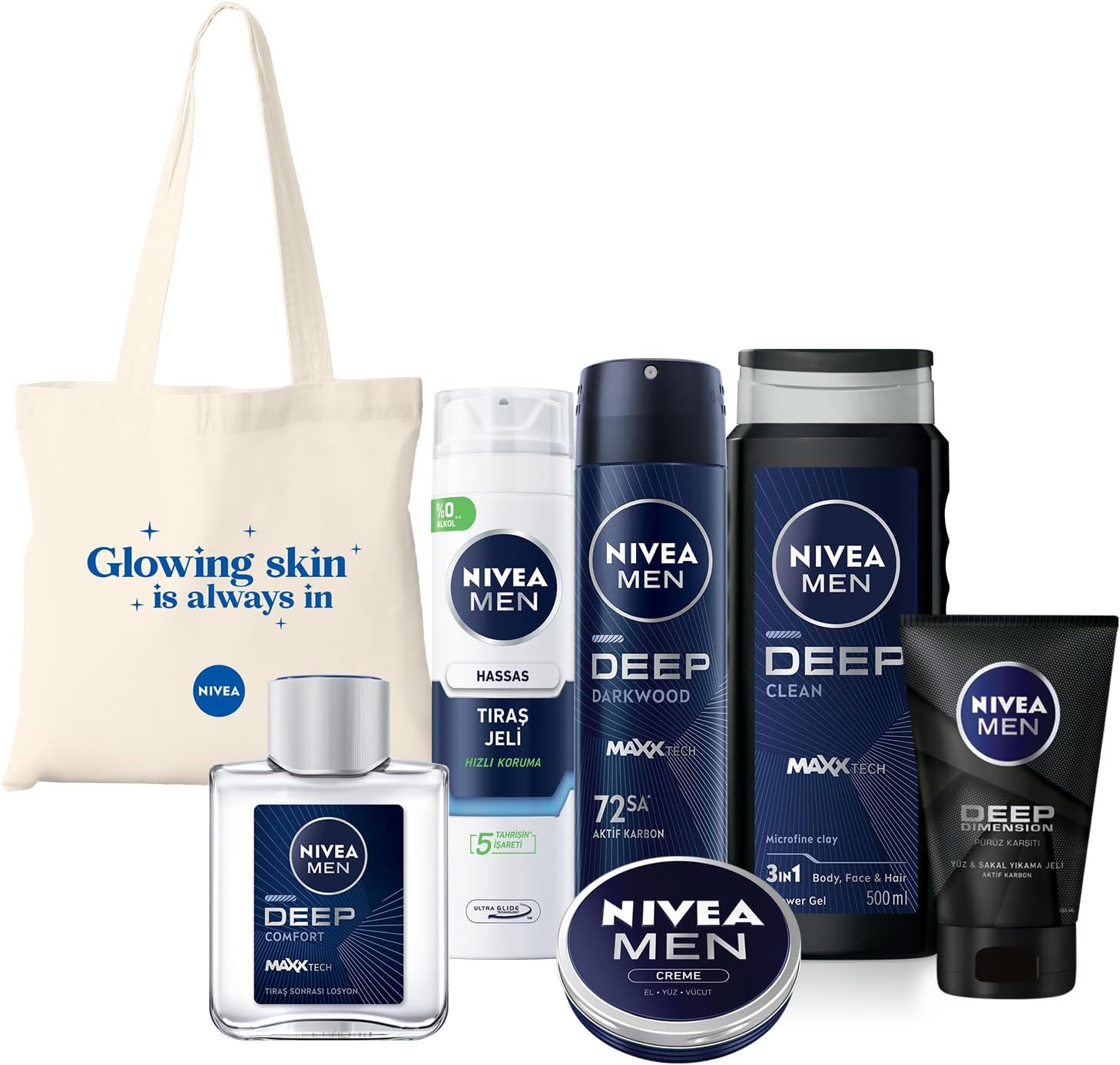 MEN Erkek Creme, Duş Jeli 500ml, Tıraş Jeli 200ml, Losyon100ml, Temizleme Jeli100ml, Deodorant 150ml
