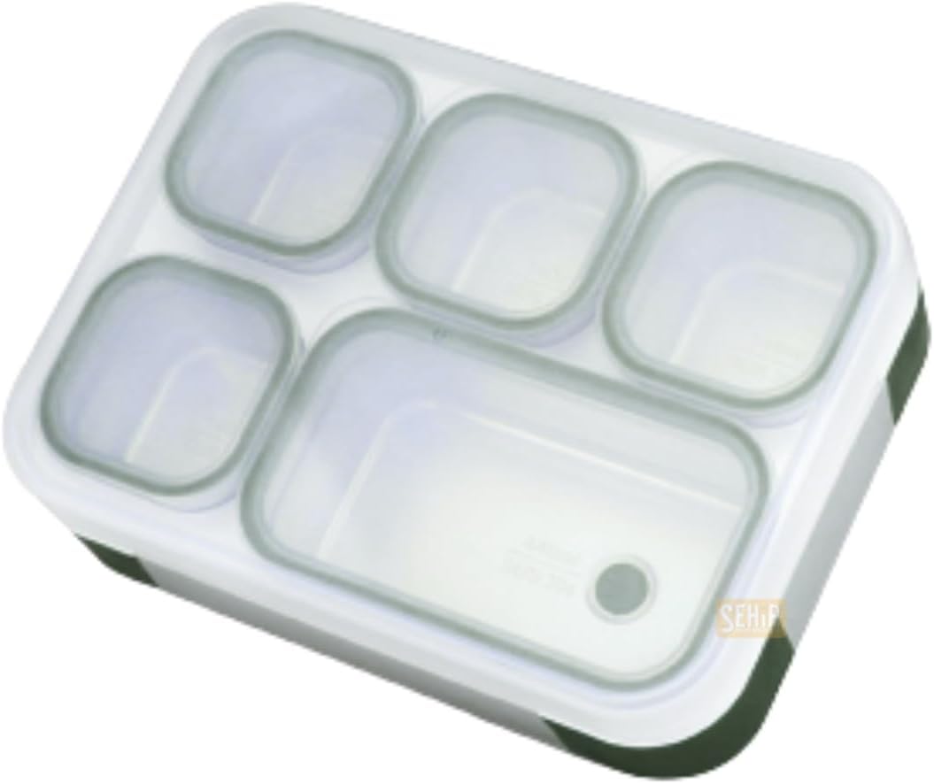 Bento 1000ml Lunchbox Tek Katlı 5 Bölmeli Çelik Sefer Tası Yemek Kutusu (Koyu Yeşil)