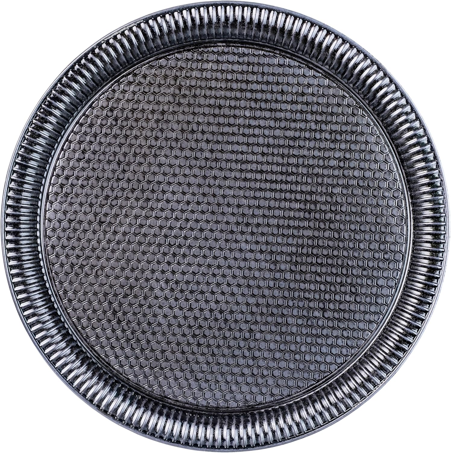 Osmanlı Tarzı Yuvarlak Dövme Metal Servis Tepsisi – 30 cm, 357 g, 5 Renk Seçeneği (Antik Siyah)