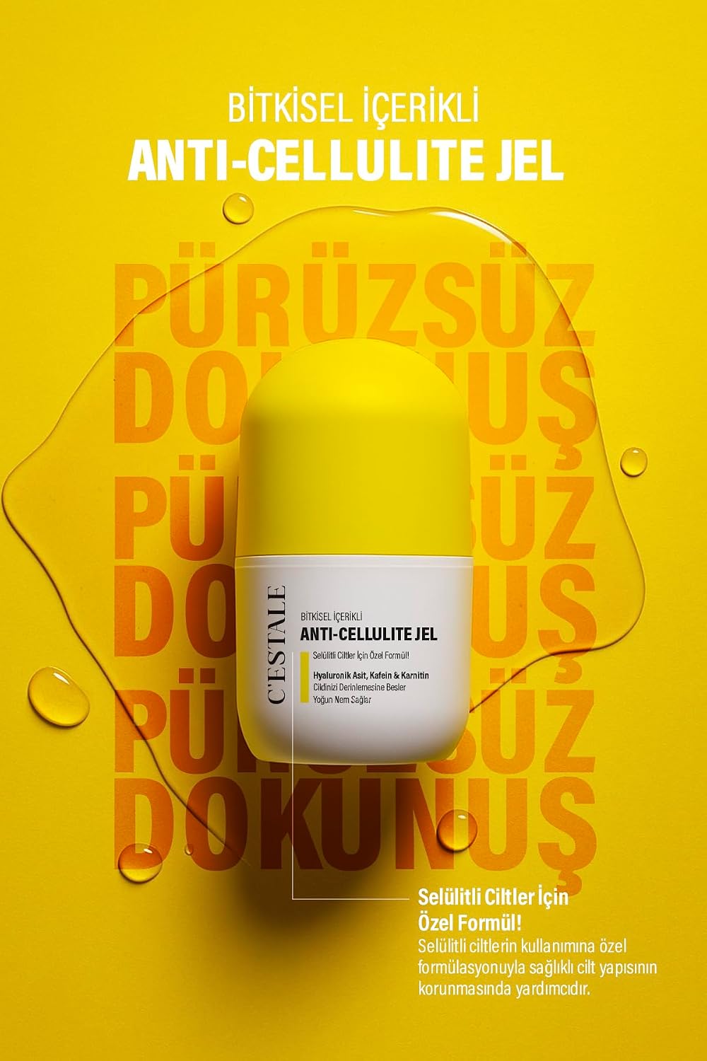 C’ESTALE Selülit Karşıtı Roll-On Masaj Jeli – Kafein, Karnitin, Hyaluronik Asit ve Bitkisel Özler – Sıkılaştırıcı & Pürüz Görünümü Azaltıcı Etki – 50 ml