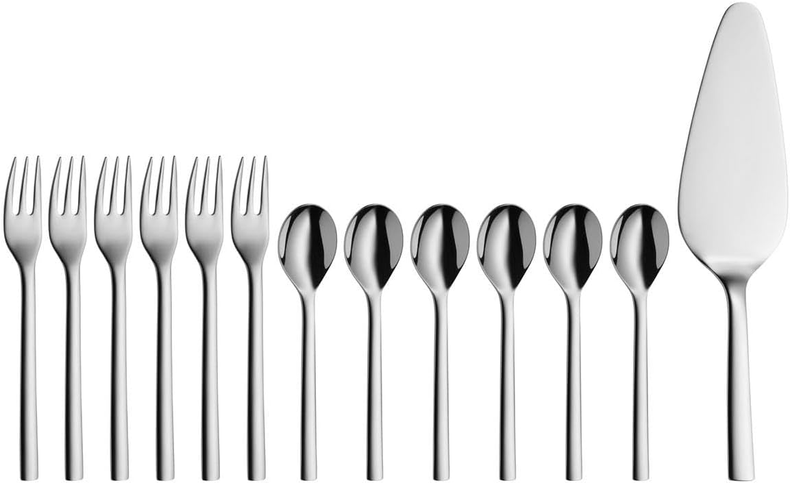 Nuova 13 Parça Meyve ve Pasta Servis Seti, 6 Kişilik, Kahve Kaşığı, Pasta Çatalı ve Pasta Servis Spatulası, Cromargan® Yüksek Kaliteli Parlak Paslanmaz Çelik, Bulaşık Makinesinde Yıkanabilir