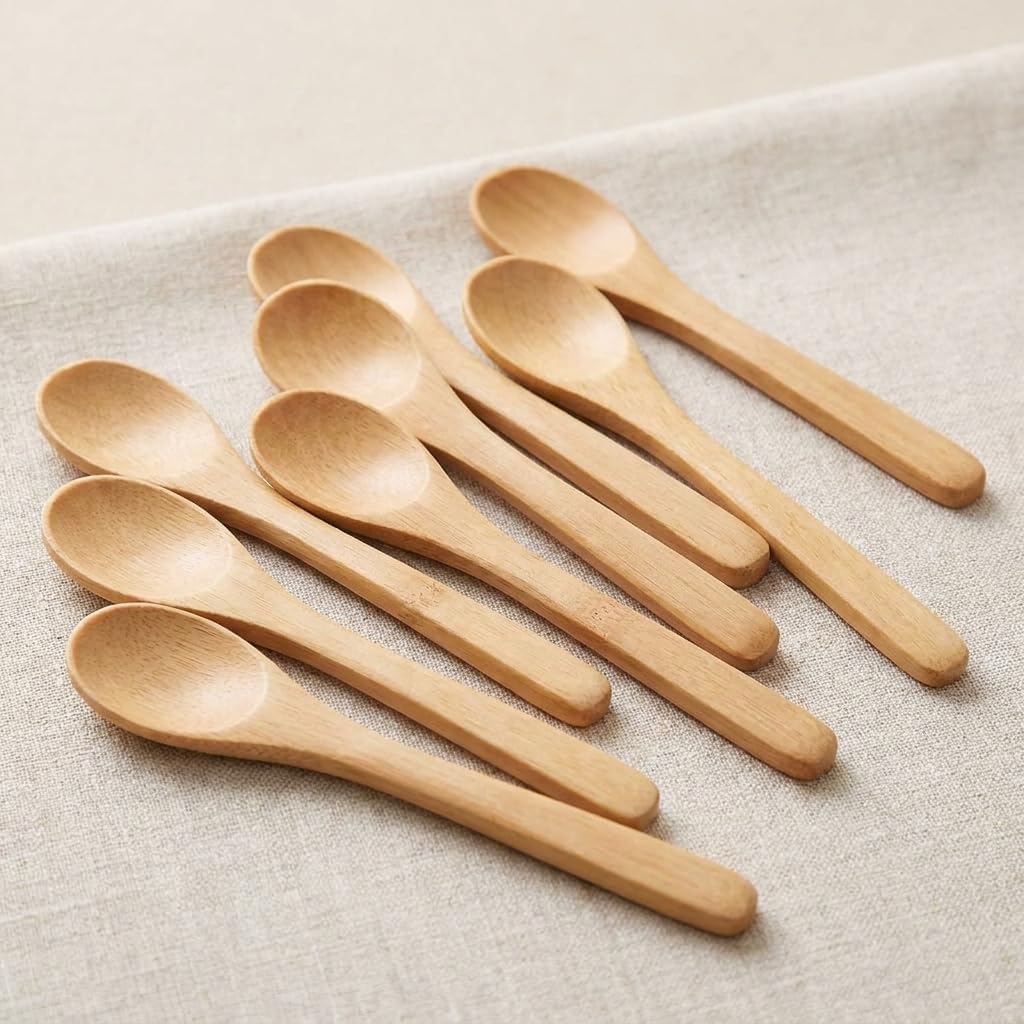 12’li Bambu Mini Kaşık Seti 13 cm, Baharat, Bal, Reçel, Kahve, Servis Kaşığı 12 Adet