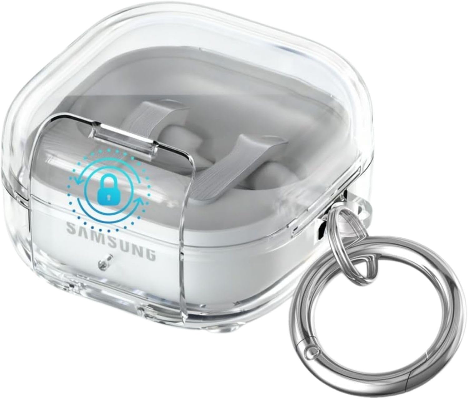 Samsung Galaxy Buds4 Pro/Buds 4 için Kılıf [Güvenlik Kilit Tasarımlı] Transparent-Lock Kulaklık Kılıfı Sararmaya Dayanıklı Taşıma Askılı TPU Koruyucu Samsung Buds 4 Pro Kılıf (Şeffaf)