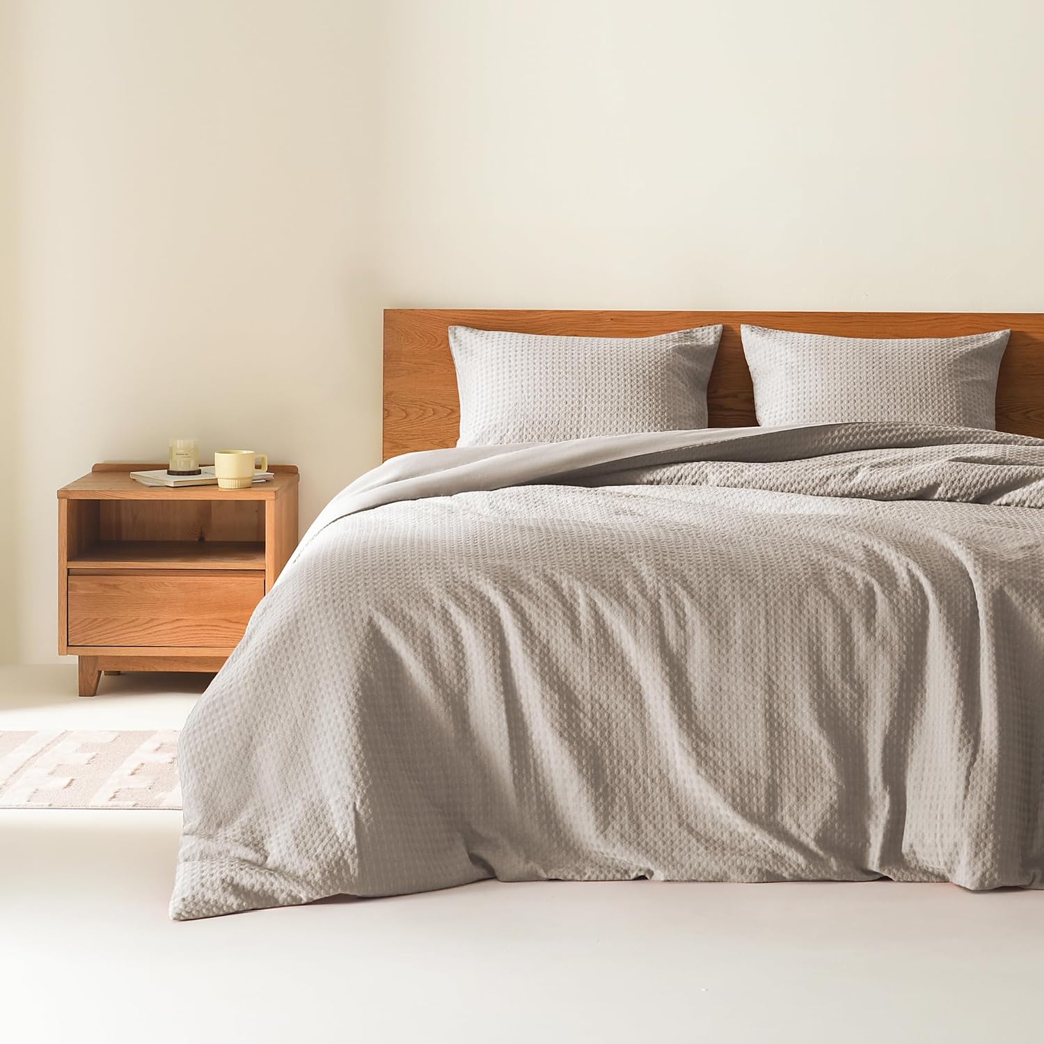 Taupe İkiz Yorgan Seti - 2 Parça Nefes Alabilir Waffle Dobby Dokuma Doku Yorgan Setleri, Modern Çiftlik Evi Boho Yorgan ve Şemsiye, Tüm Sezon Mikrofiber İkiz Yatak Seti, İkiz/İkiz XL