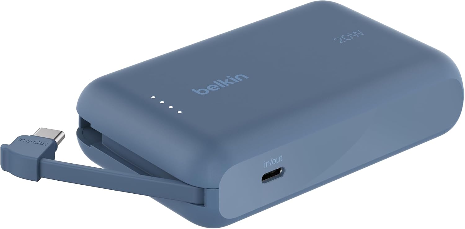 BoostCharge Power Bank, Entegre Kablolu Taşınabilir Şarj Cihazı 10K PD 20W - USB-C Güç Dağıtımı, iPhone Power Bank iPhone 16 Serisi, iPad Pro, Galaxy S24 ve Daha Fazlası için Hızlı Şarj