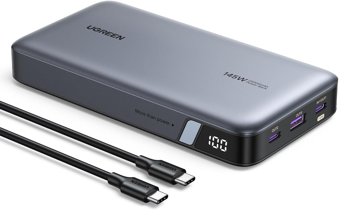 100W Güç Bankası 145W Maks 25000mAh Harici Pil, 3 Bağlantı Noktalı USB C Güç Bankası, MacBook Pro/Air, iPhone 14 Pro, Galaxy S23 Ultra, Dell ile Uyumlu Dijital Ekranlı