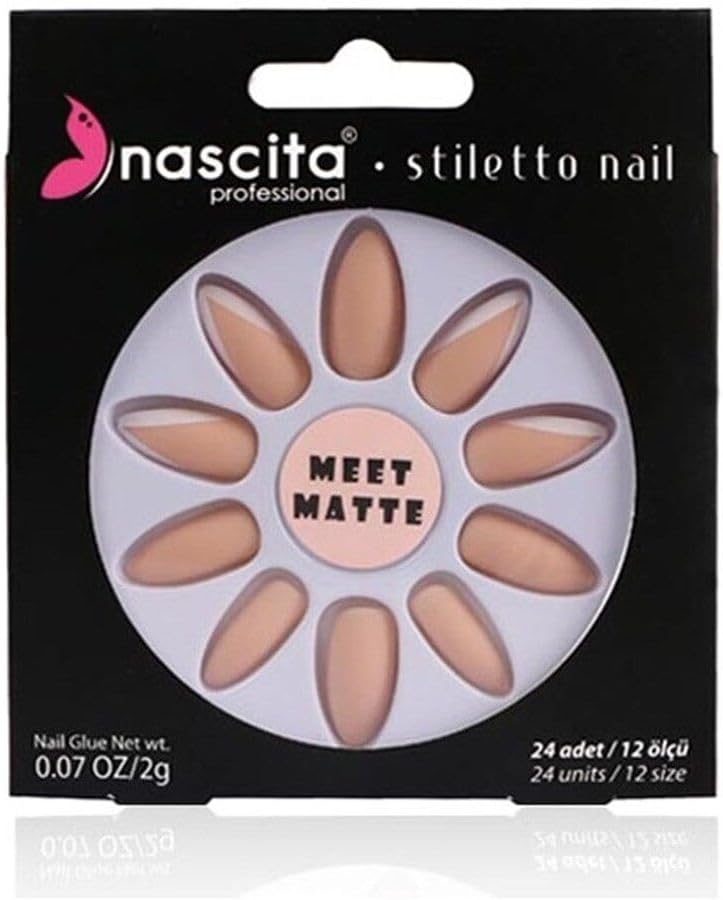 Stiletto Takma Tırnak (Matte French Nails, Mat French Tırnak) 24 Adet