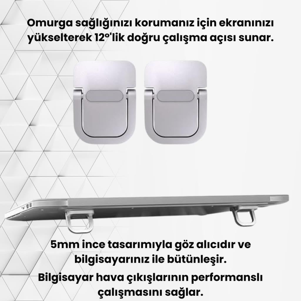 Polham Metal 2 adet 5MM 3M Yapışkanlı Katlanabilir Ultra Mini Laptop Standı,Portatif Taşınabilir Siyah