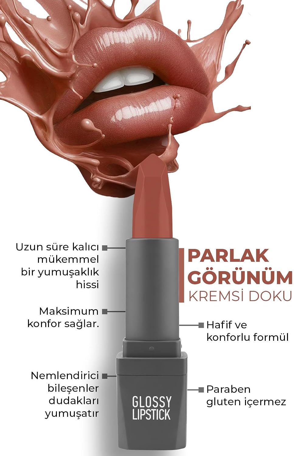 Uzun Süre Kalıcı Yoğun Renk Veren Nemlendirici Parlak Ruj - Glossy Lipstick 310 Spicy Terracotta