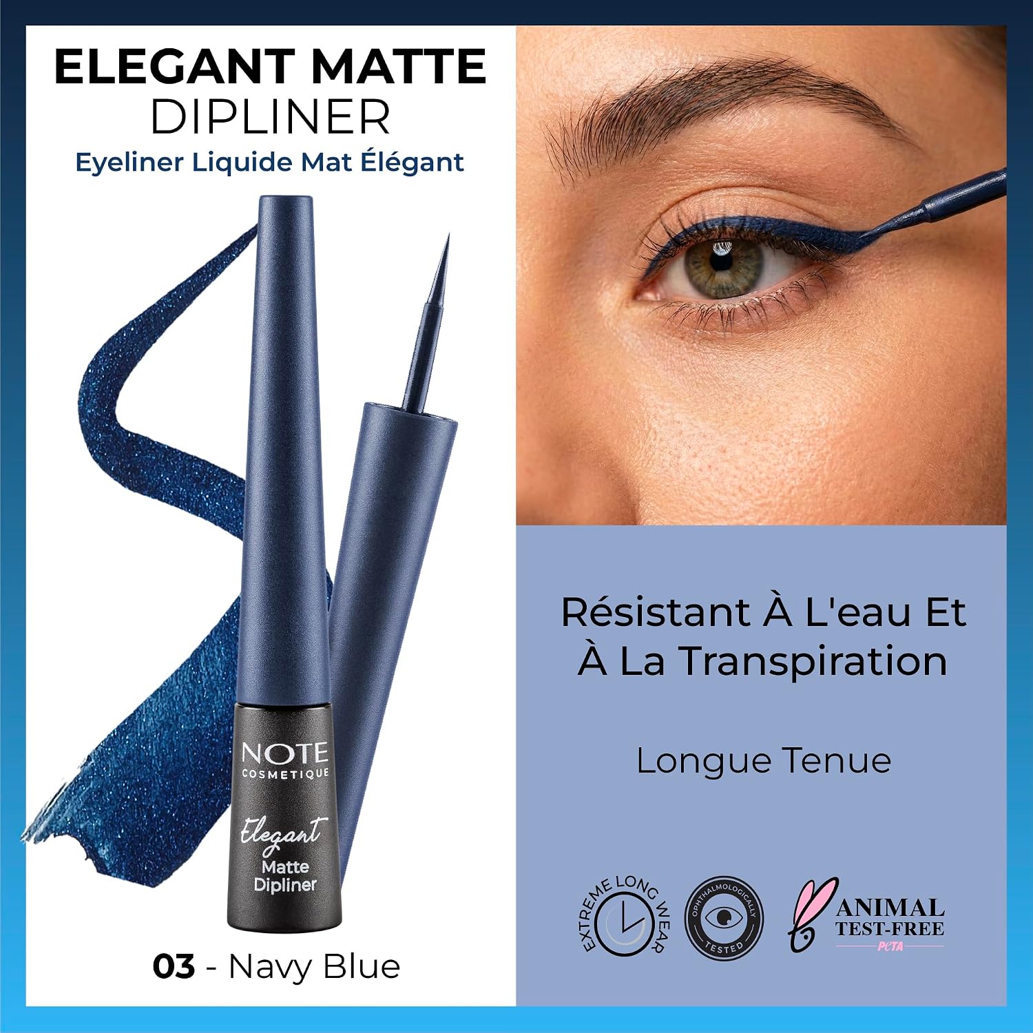 Cosmetics Elegant Matte Dipliner Waterproof Mavi, 03 Navy Blue