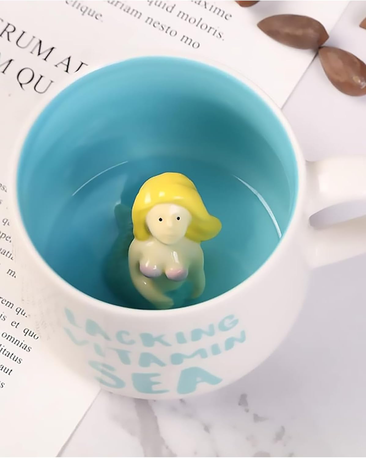 Mukko Home 3D Porselen Kupa – Deniz Kızı Figürlü, 350 Ml, Eğlenceli Ve Şık Tasarım,Mavi