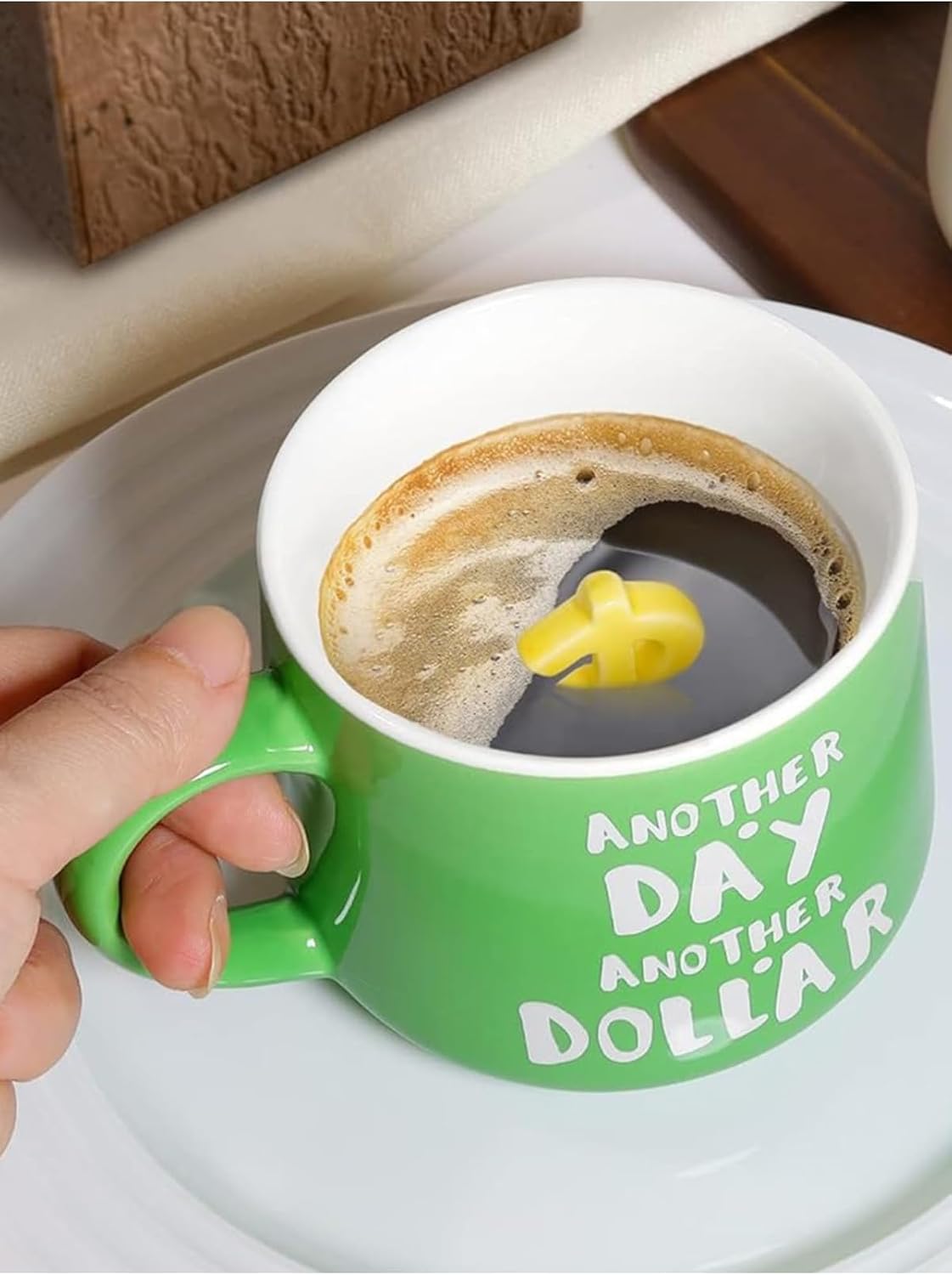Mukko Home Another Day Another Dollar Yeşil Porselen Kupa 350 Ml Dolar Simgeli Sürprizli Bereket Motivasyon,Yeşil