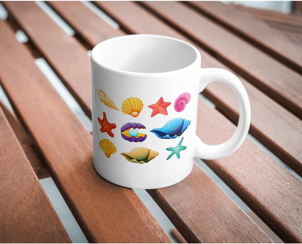 Denizkabuğu Baskılı Kupa Bardak Hediyelik Çay Kahve Kupası Coffee Mug