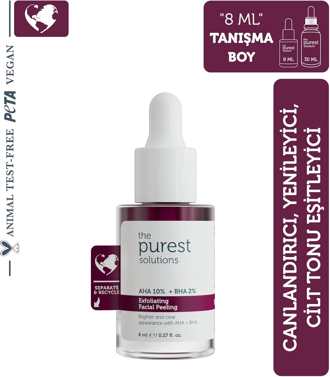 AHA & BHA Canlandırıcı ve Cilt Tonu Eşitleyici Kırmızı Peeling Cilt Serumu, Seyahat Boy 8 ml