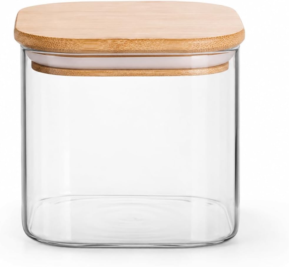 450ml Sızdırmaz Vakumlu Bambu Kapaklı Borosilikat Cam Kavanoz – Hava Geçirmez & Dayanıklı Gıda Saklama Kabı (10cm x 10cm x 10cm)