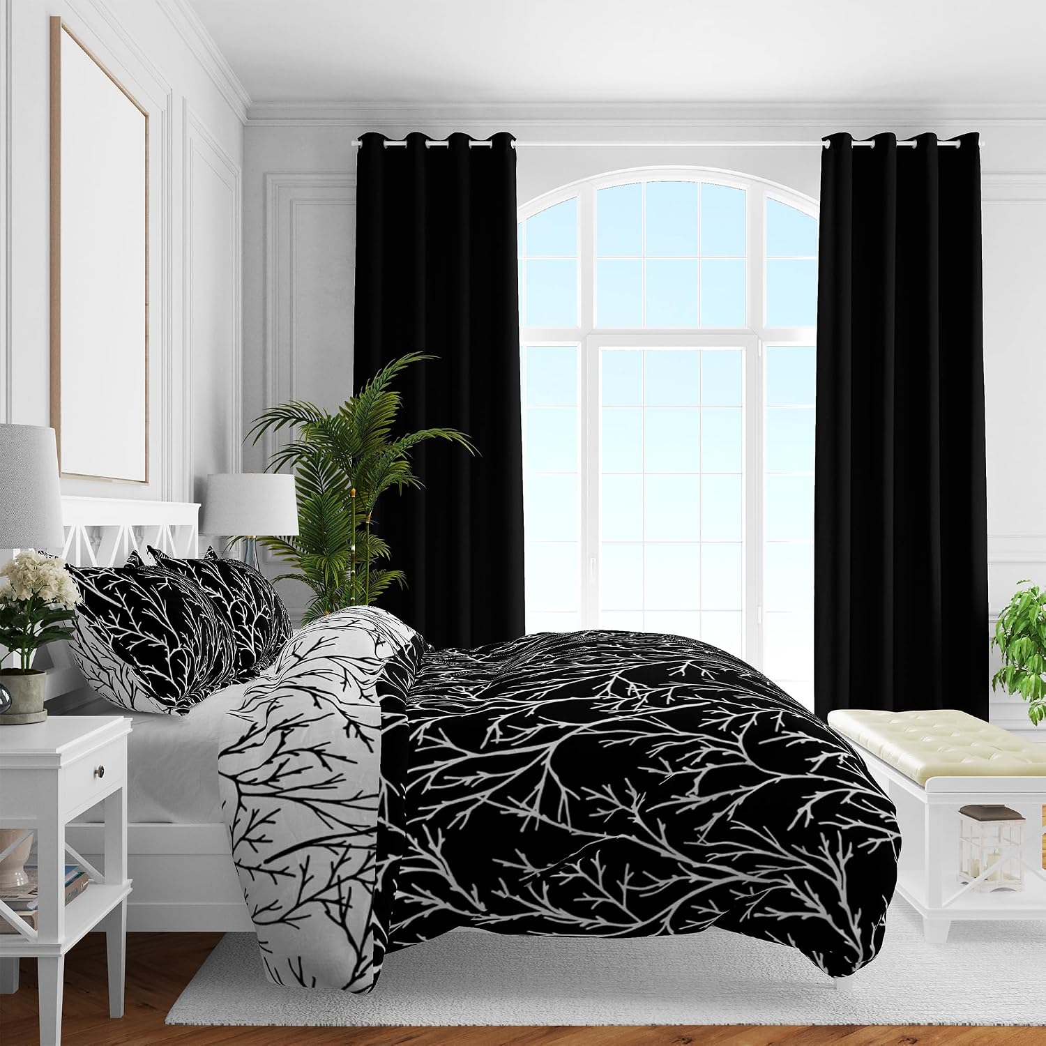 Düz Pamuk Saten Nevresim Setleri, Siyah, Queen Size