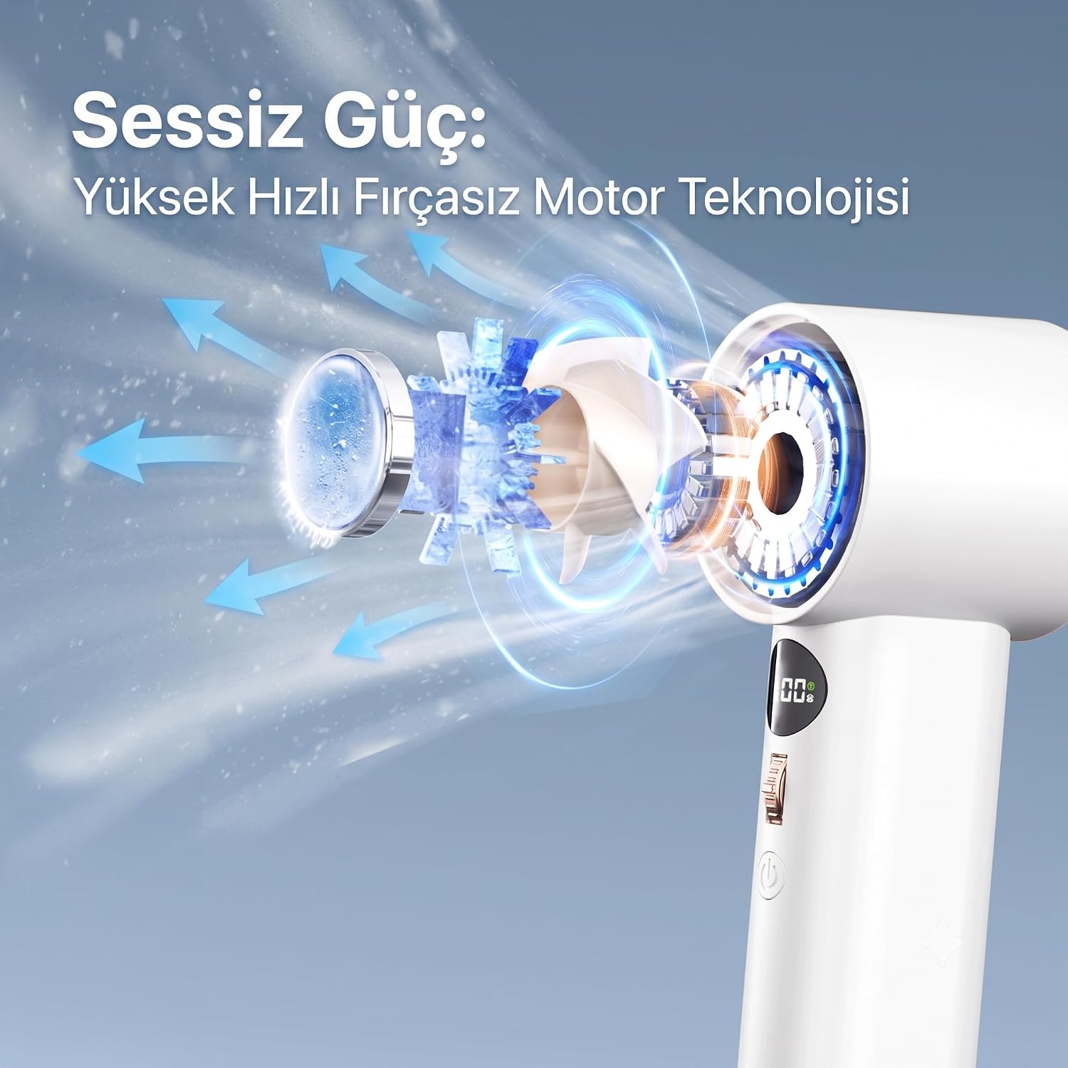 Wi-FS016 Taşınabilir Dijital LED Göstergeli Soğutucu El Fanı – Premium Akıllı Mobil Vantilatör, Ultra Sessiz Metalik Tasarım