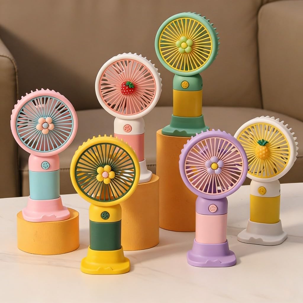 Çiçek Tasarımlı Taşınabilir,Şarjlı,Mini El Fanı Turkuaz/Sarı DD5017ATS