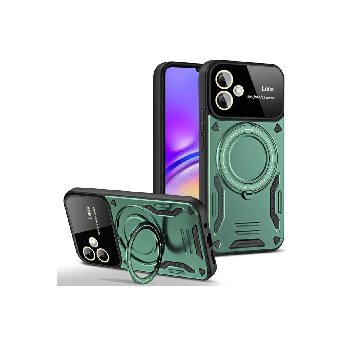 Samsung Galaxy A05 Kılıf Joy Lens Standlı Kapak - Koyu Yeşil