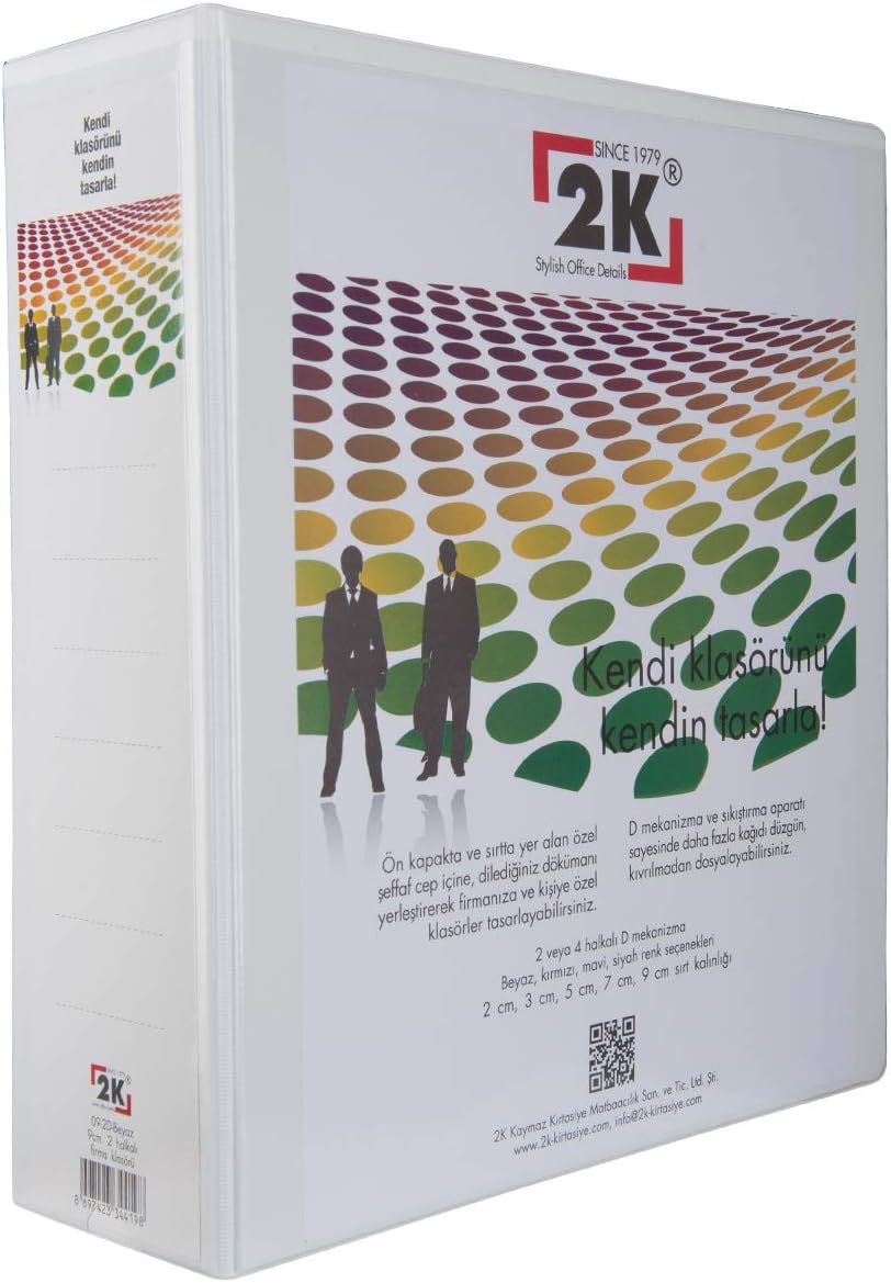 09-2D-B Klasör A4 PVC/Plastik Tanıtım/Sunum/Prezentasyon/Arşiv Dosyası 9 cm. Sırt 2 Halka D Mekanizma Kutu İçin 6 Adet, Beyaz