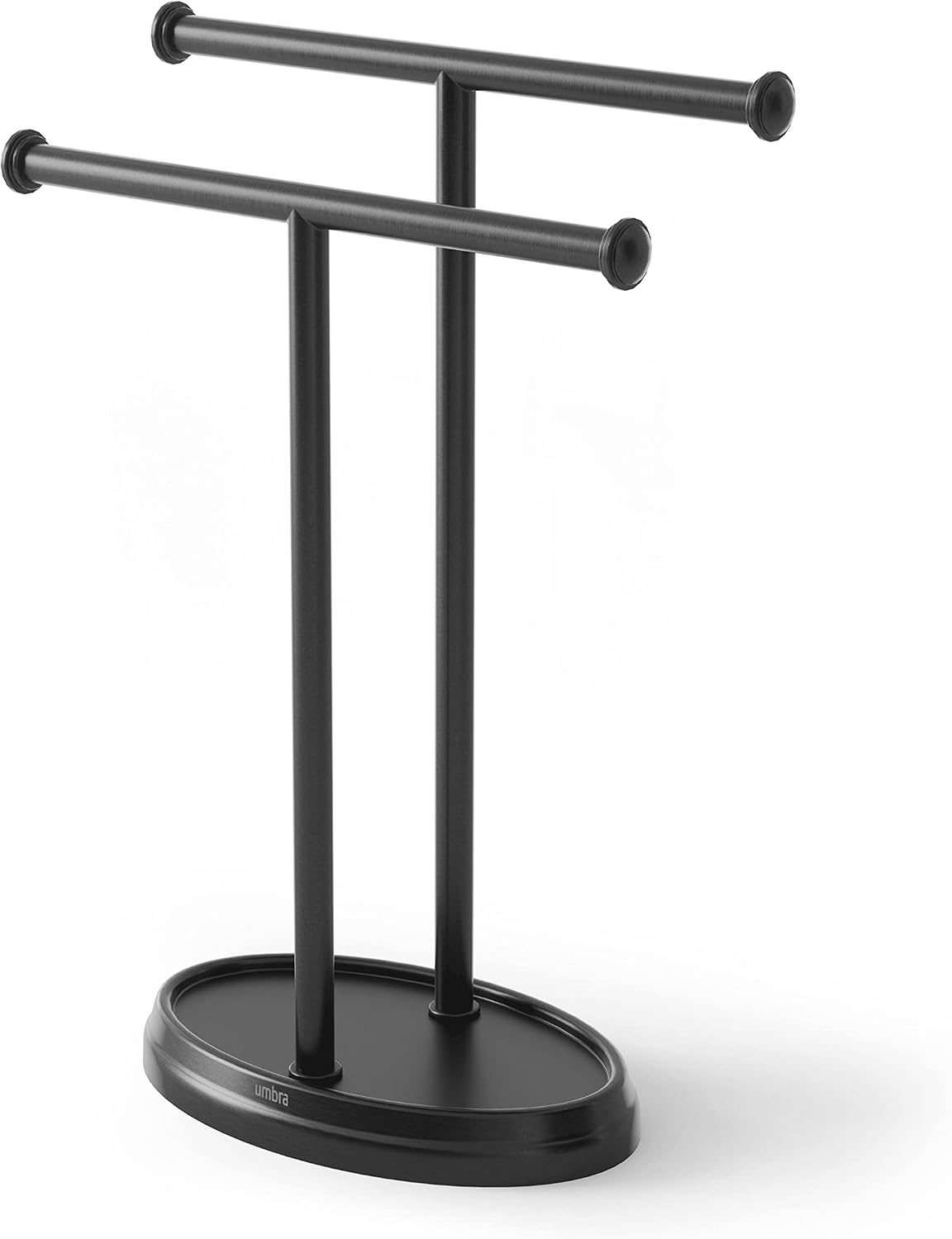 Palm lavabo için havlu askısı, serbest duran havlu askısı, iki kollu metal takı koyma yeri ile, siyah, standart boyut