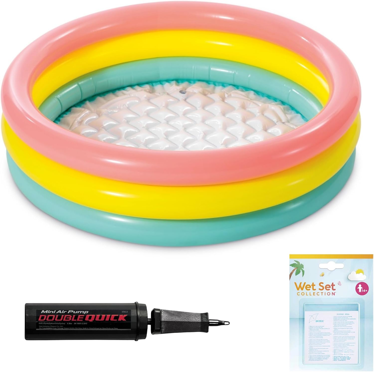 Şişme Yumuşak Tabanlı Renkli 3 Boğumlu Baby Pool Çocuk Bebek Havuzu,114x25 cm ve Pompa+Yama Set, Pompa ve Yama Hediyelidir, Çocuklar İçin Aktivite Aile