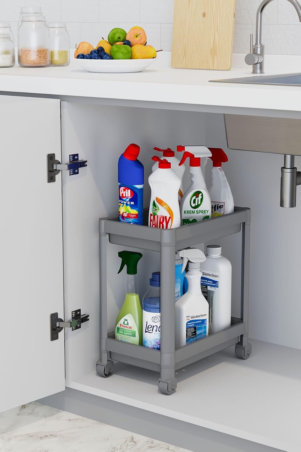 2 Katlı Tekerlekli Düzenleyici Raf Gri, Minihome2katlı