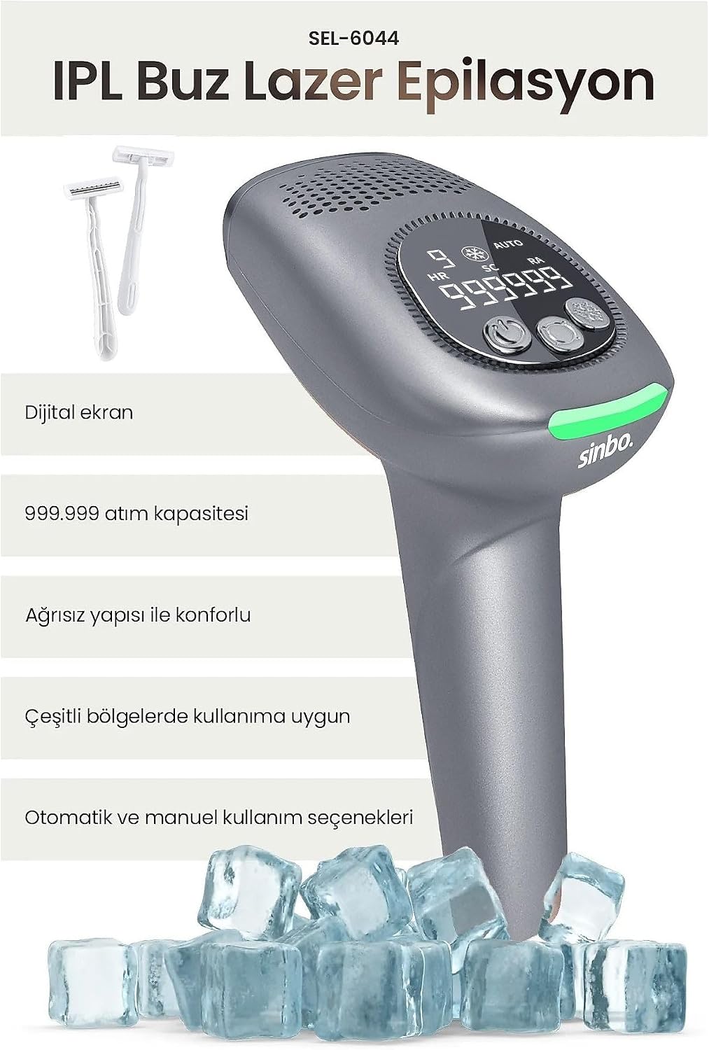 SEL-6044 IPL Buz Lazer Epilasyon 999.999 Atım Otomatik/Manuel Dijital Ekran