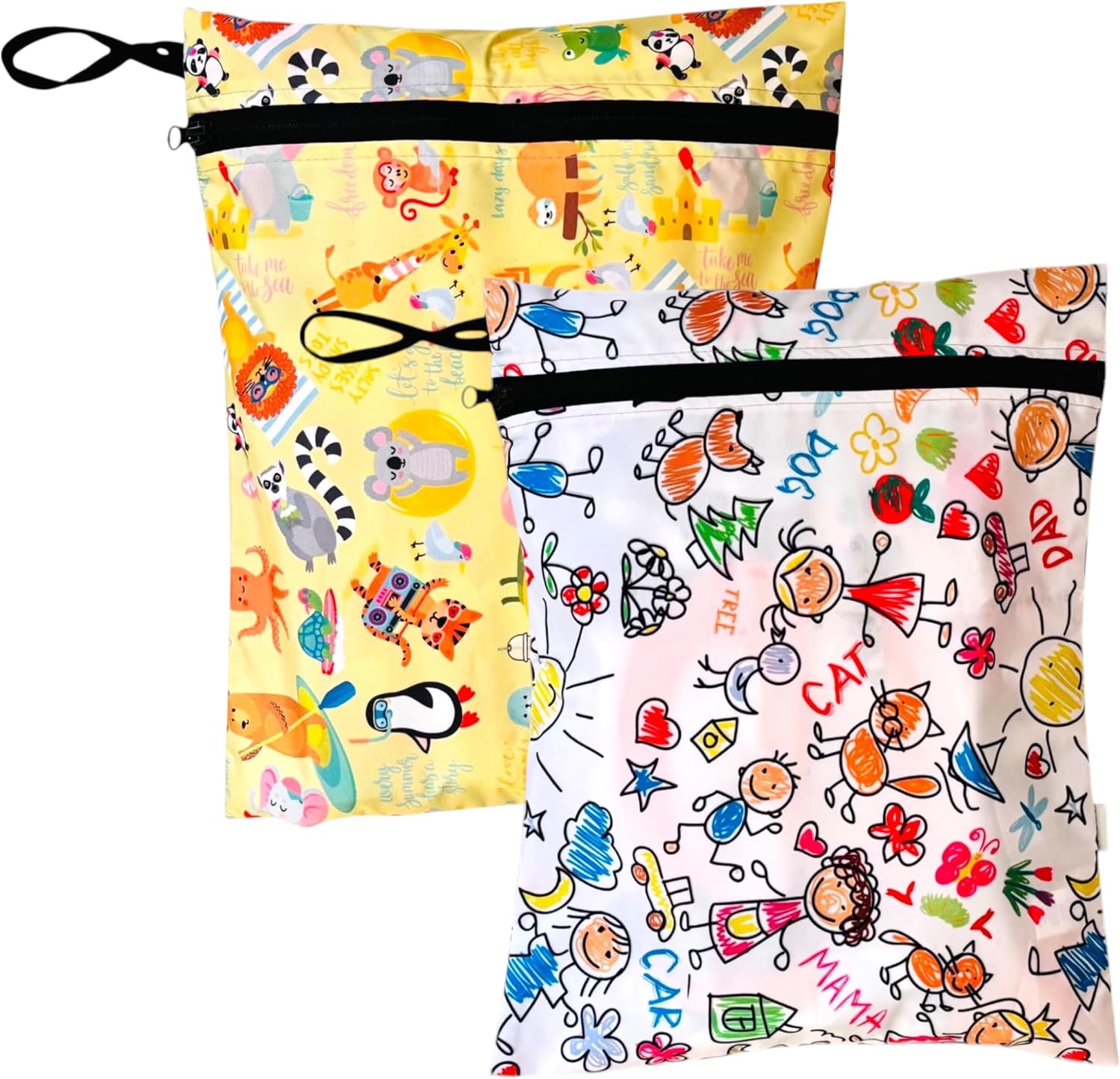 2 Adet, 36 x 30 cm Summer ve Family Desen, Sıvı Geçirmeyen Çok Amaçlı Çanta, Ekonomik Set, Yıkanabilir, Fermuarlı ve Askılı