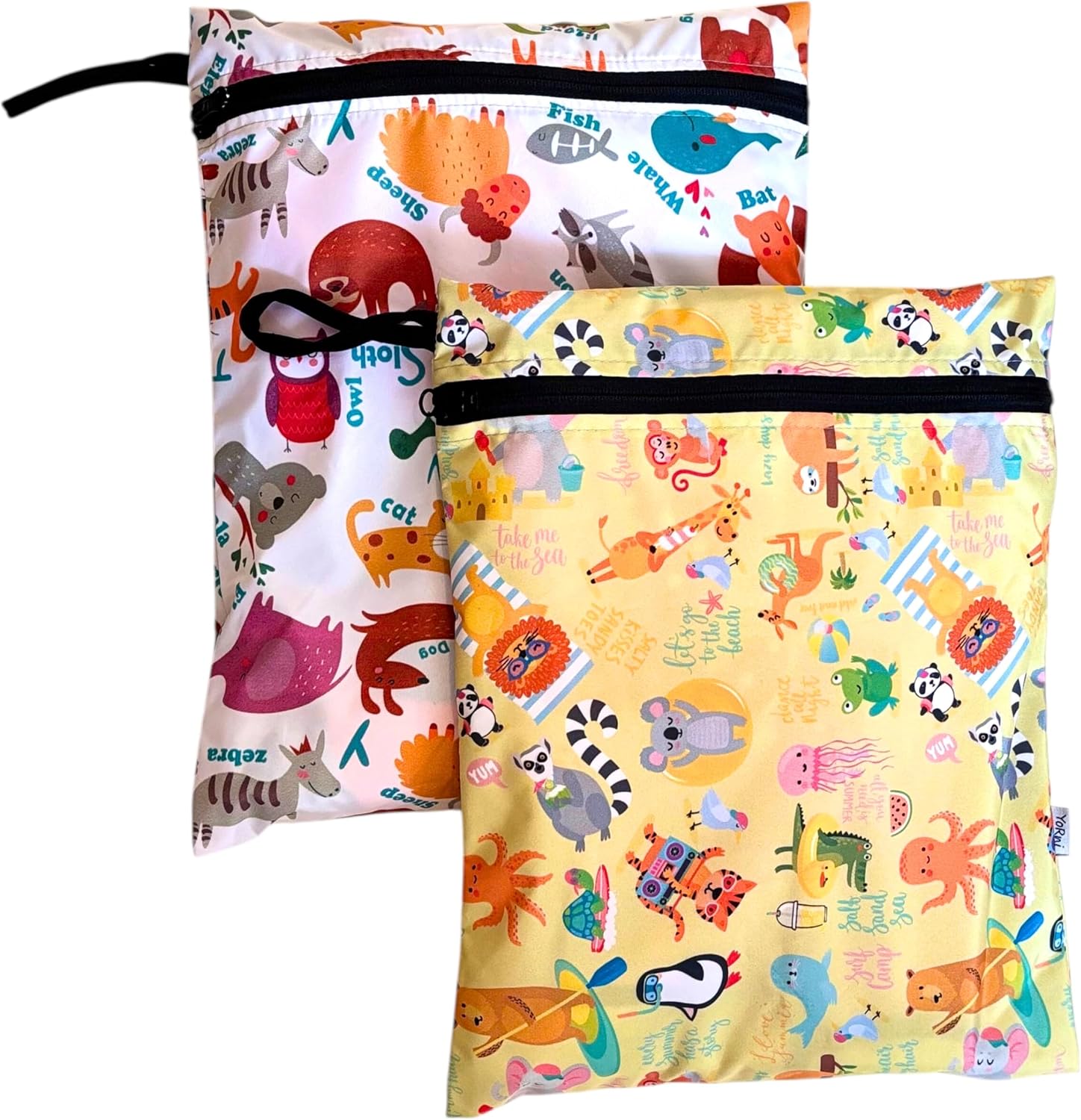2 Adet, 37 x 30 Cm, Summer ve Zoo Desen, Sıvı Geçirmeyen Çok Amaçlı Çanta, Ekonomik Set, Yıkanabilir, Fermuarlı Askılı Tote Bag