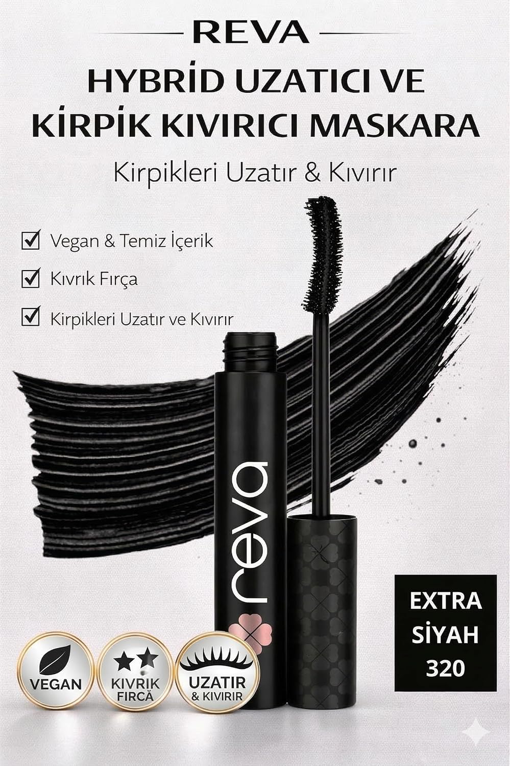 Uzatan Hibrit Maskara - Hybrid Length & Curl Mascara Extra Black - No: 320 - Vegan Temiz Içerik