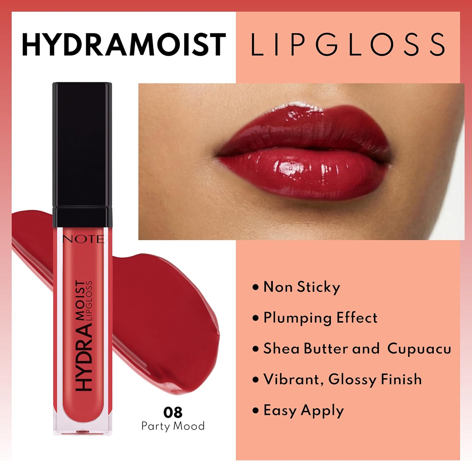 Cosmetics Hydramoist Lipgloss 08 Party Mood Nemlendirici Dudak Parlatıcısı, Kırmızı