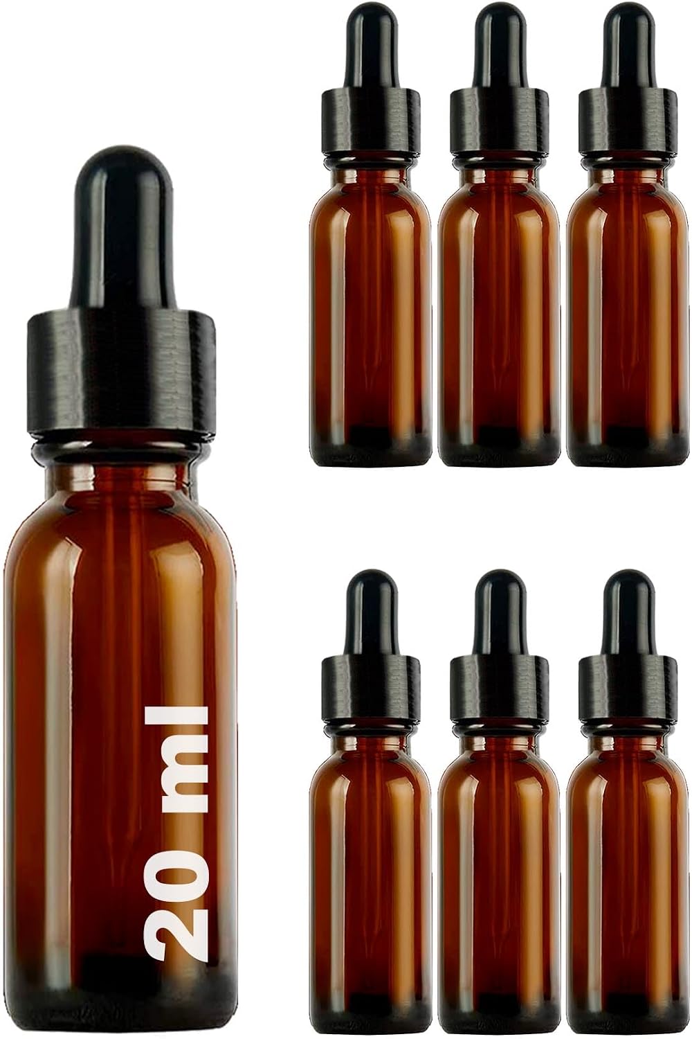 20 ml Metal Kapaklı Damlalık Dropper Şişesi Serum 20 cc Cam Şişe 6 Adet (Siyah Kapak, Amber/Kahverengi)