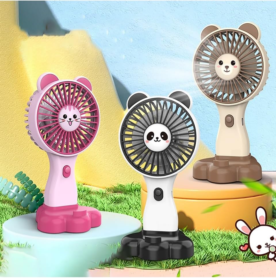 Mini El Fanı, Hayvan Figürlü Elde Taşınabilir Minik Vantilatör Klima, Telefon Stand Özellikli Süper Güçlü Klima Fan 3 Hız Modlu (Kahverengi)