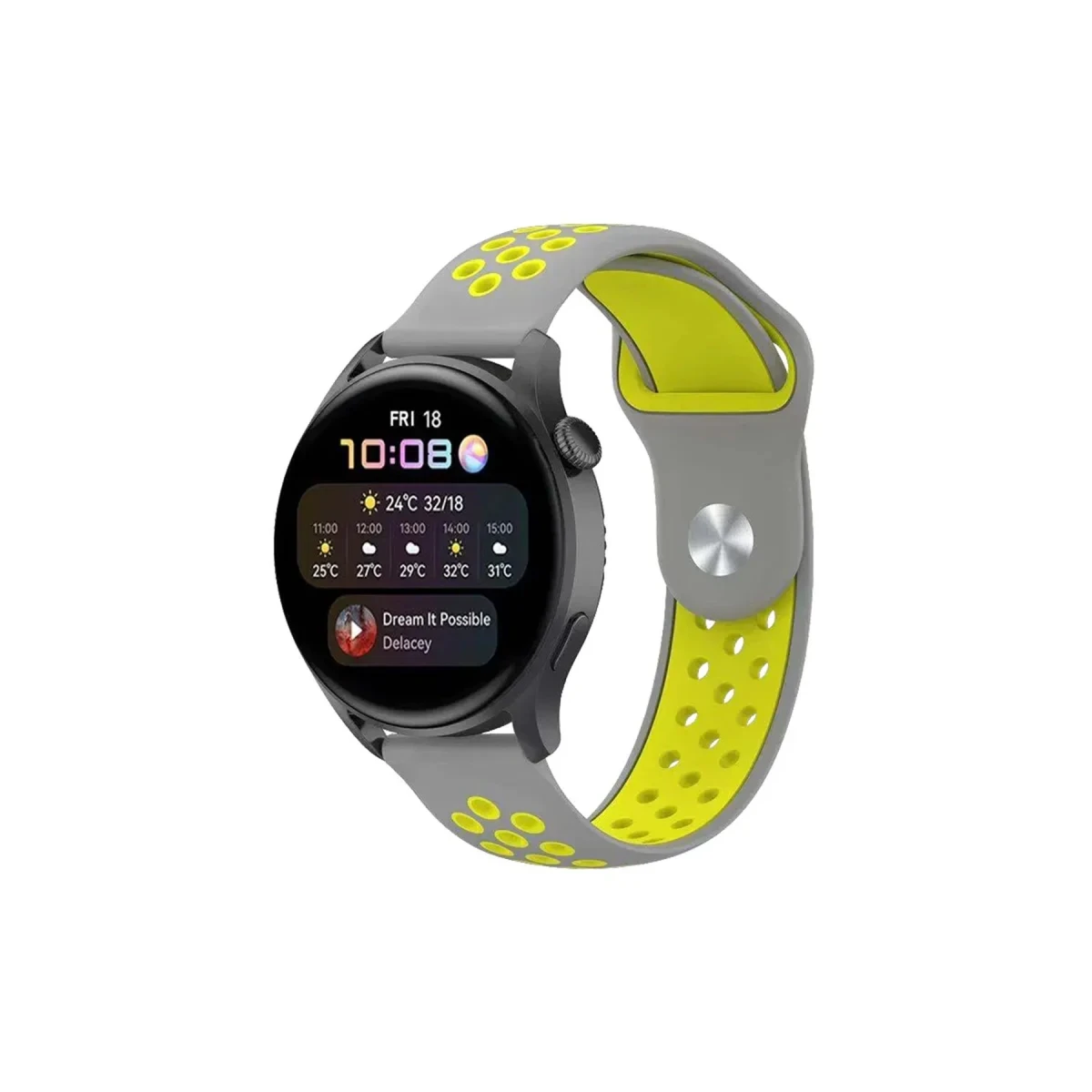 Watch 20mm Spor Delikli Kordon - Gri-Yeşil