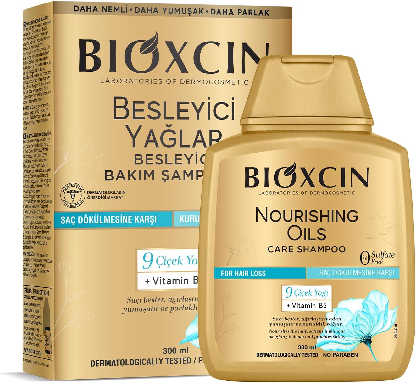Besleyici Yağlar Şampuan 300 ml – Kuru ve Yıpranmış Saçlar İçin, 9 Çiçek Yağı, Pantenol ve BioComplex B11 İçerikli, Sülfatsız