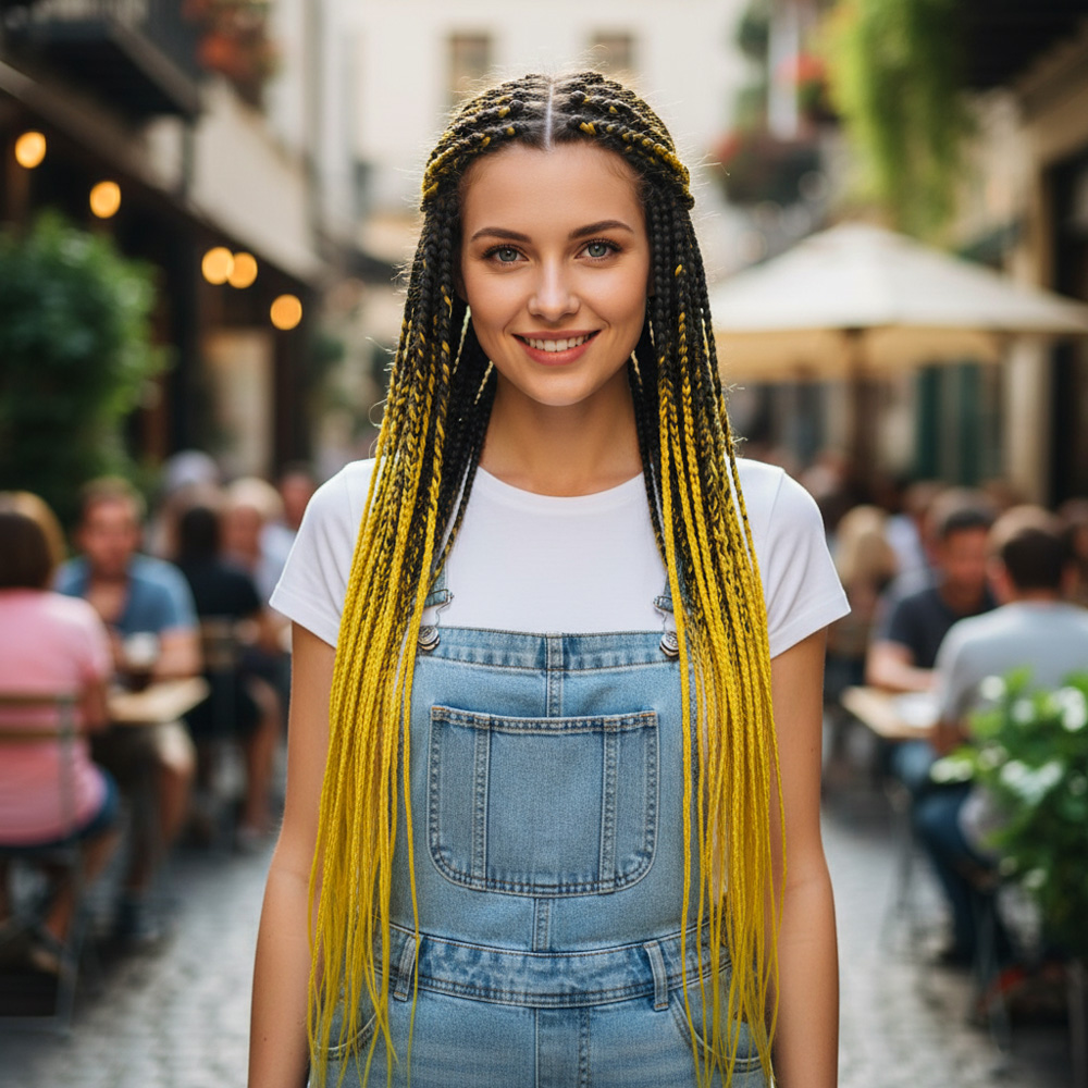 Afrika Örgüsü Ve Rasta İçin Sentetik Ombreli Saç - Siyah / Sarı