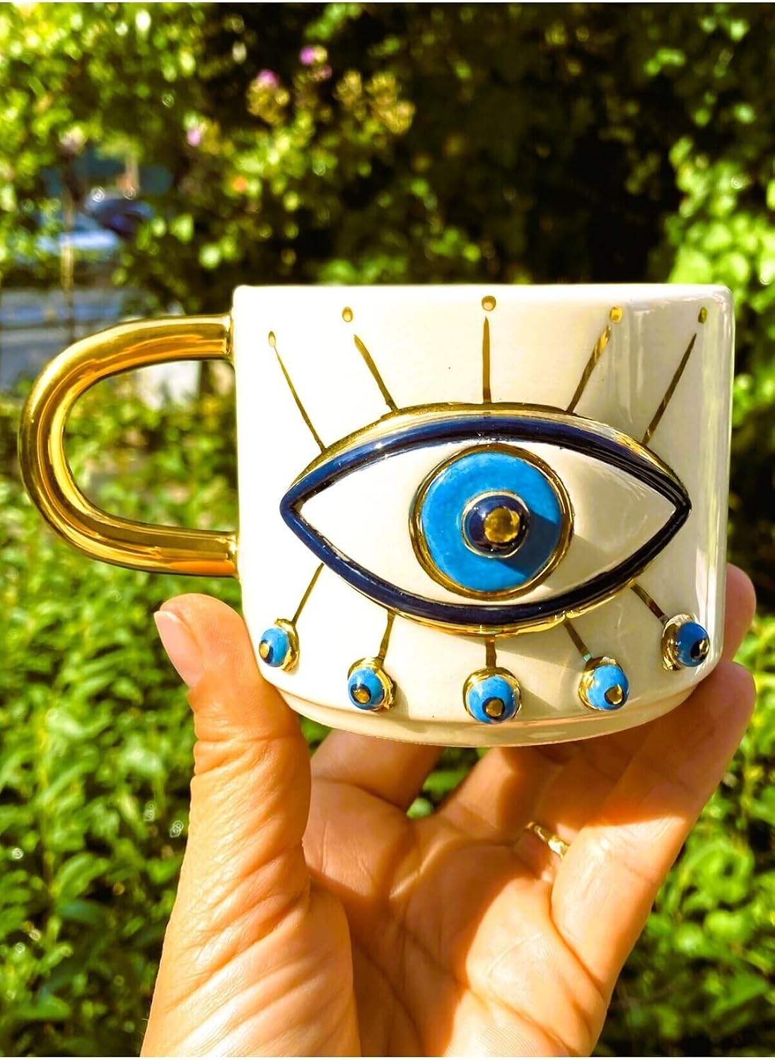 Premium Kalite 24 Ayar Altın Detaylı Nazar Mug El Yapımı 250 Ml Evil Eye Handmade