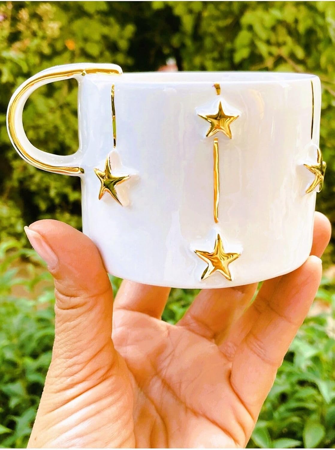 Premium Kalite 24 Ayar Altın Kaplama Yıldız Kabartmalı El Yapımı Mug 220 ml Christmas Star