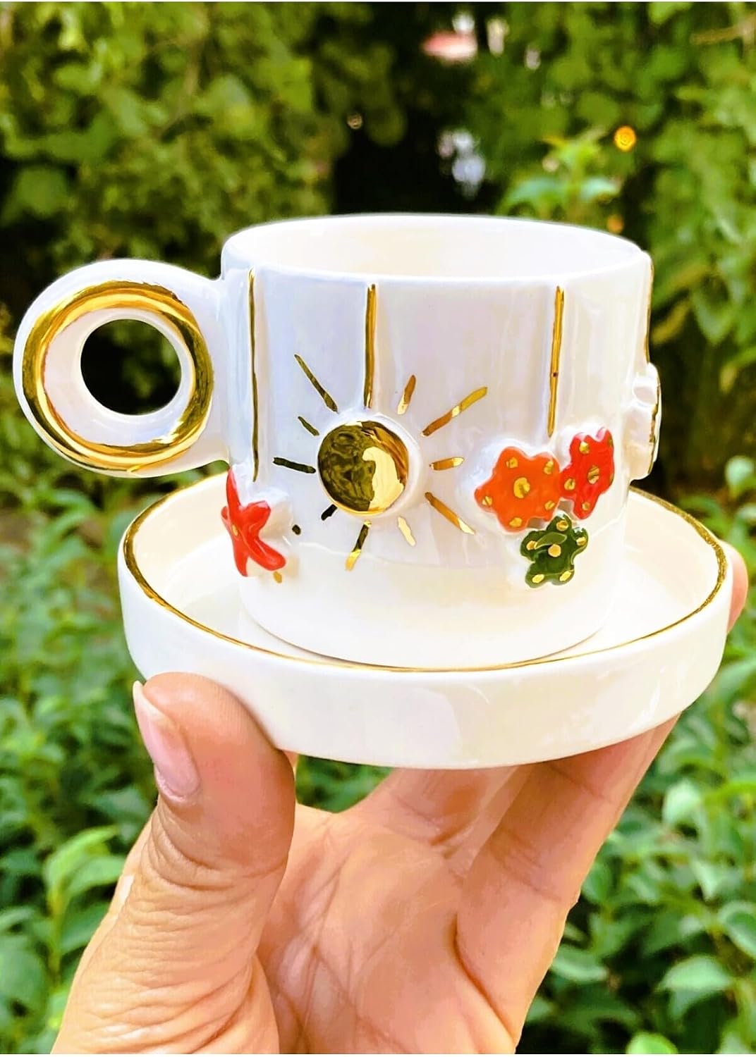 Premium Kalite 24 Ayar Altın Detaylı El Yapımı Fincan Christmas Cup Espresso Demitasse CW00042