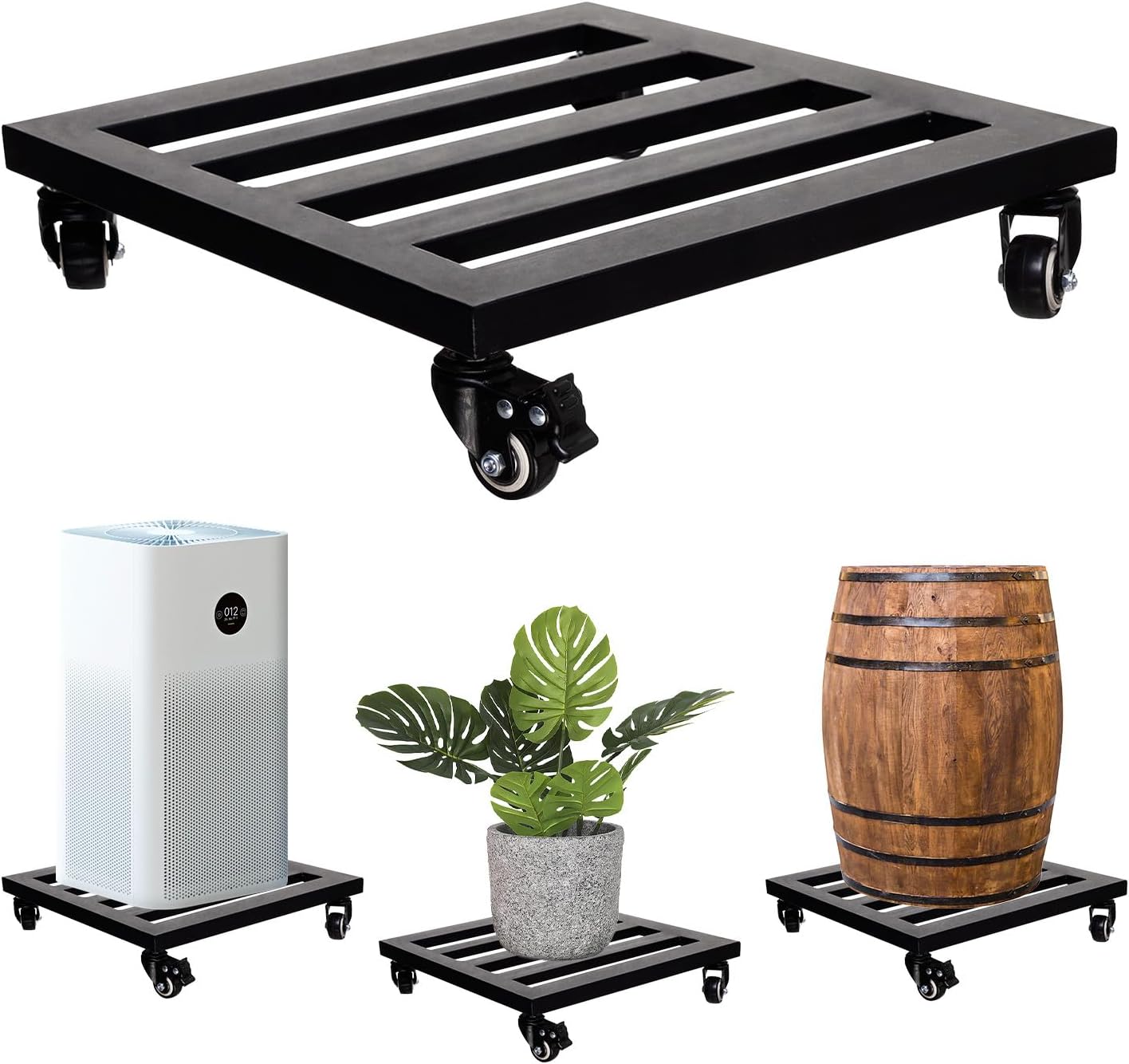 Kare Metal Bitki Kutusu, Kilitlenebilir Bitki Dolly - Ağır Saksıların Yeniden Konumlandırılması, Ağır Ev Eşyalarını Taşımak için 360° Tekerlekli Çelik Bitki Standı - 30 x 30 cm, Siyah