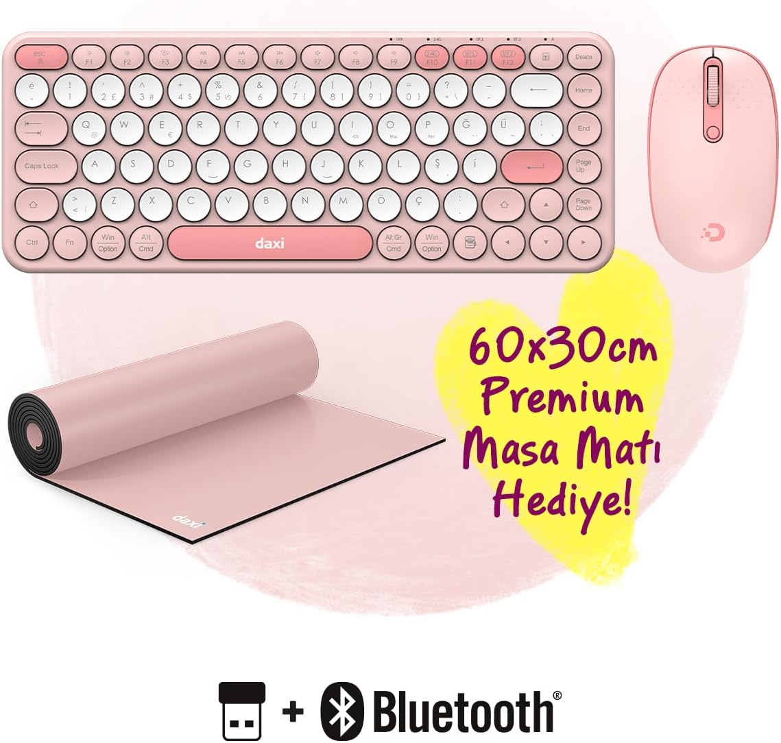 MK350 Creator Pro Combo Sessiz 3 Kanallı Bluetooth + 2.4G Wireless Türkçe Q Klavye Mouse Seti (Pembe)