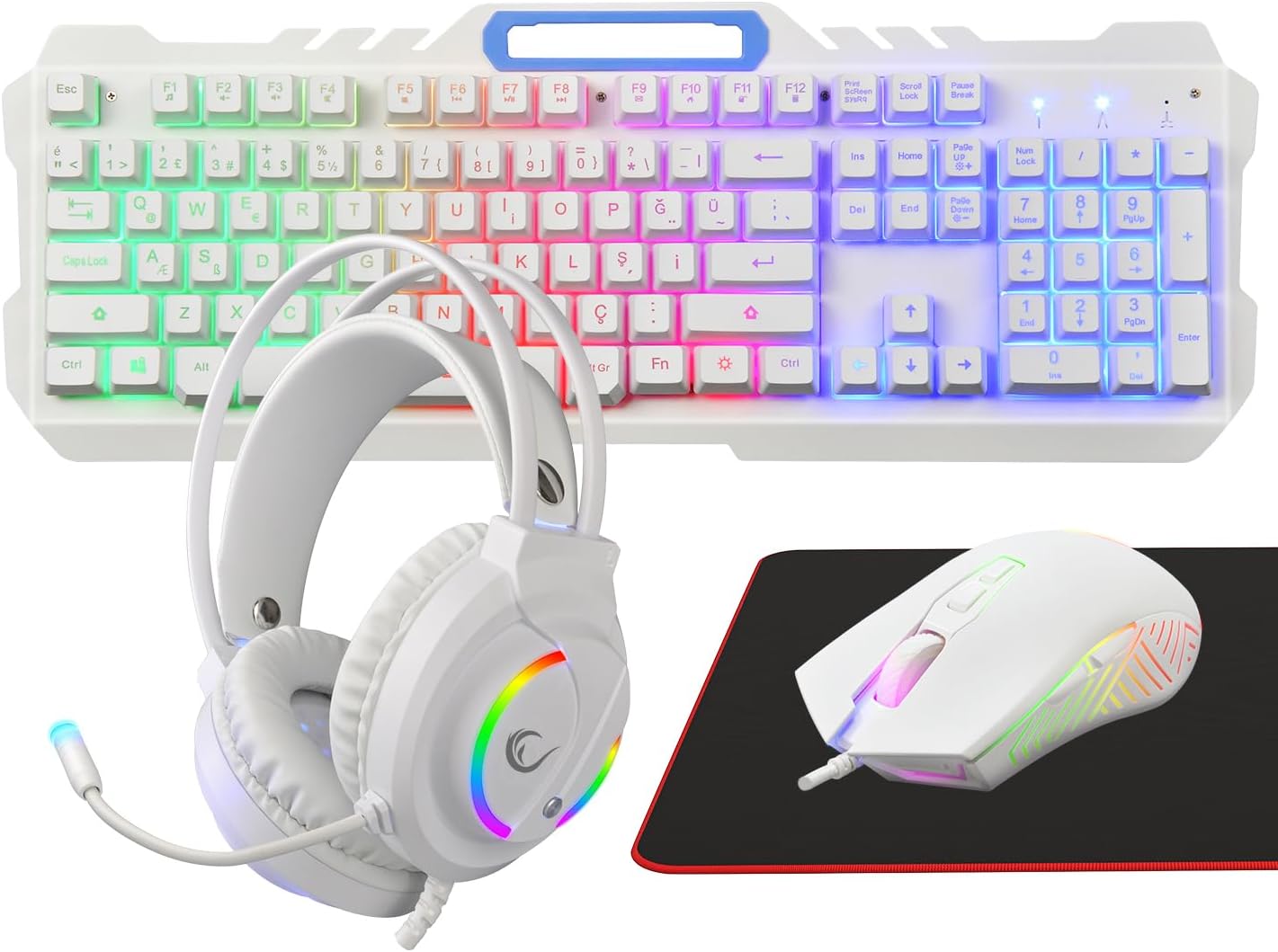 FİTMENT KM-GX7 Gökkuşağı Aydınlatmalı USB Gaming Combo Q Gaming Klavye + Mouse + Mousepad + Kulaklık