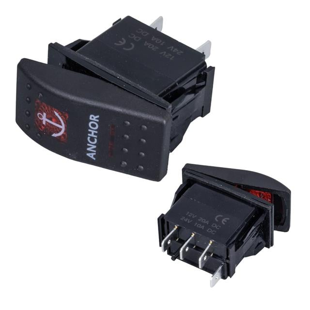 Çapa Irgatı Sembollü Yaylı Işıksız 3 Pinli On-Off 12-24V Marin Switch