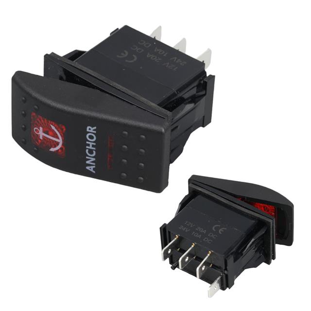Çapa Irgatı Sembollü Yaylı Işıksız 4 Pinli On-Off 12-24V Marin Switch