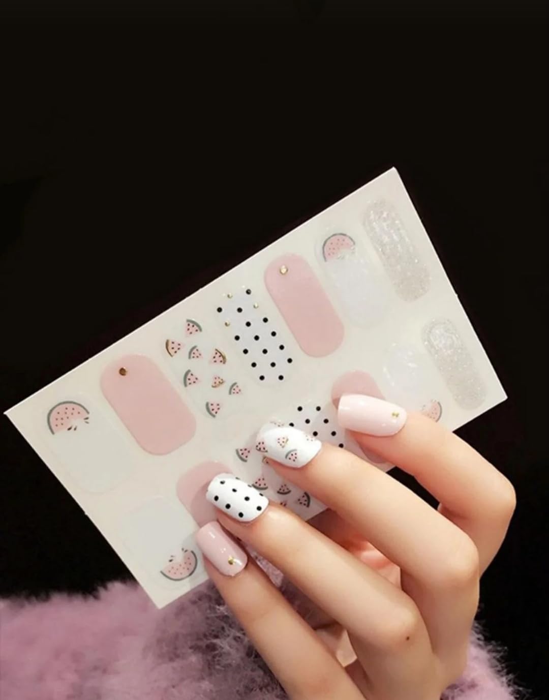 Tırnak Oje Sticker Nail Art Set, Karpuz ve Puantiye Desenli, 14'lü